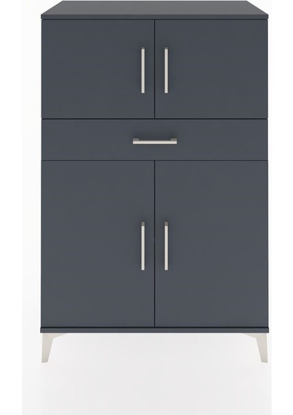 Hyperion Dolap 2 Raflı Tek Çekmeceli 4 Kapaklı 88X44X134 Antrasit-Antrasit