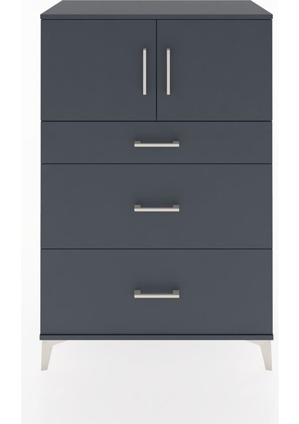 Hyperion Dolap Tek Raflı 3 Çekmeceli 2 Kapaklı 88X44X134 Antrasit-Antrasit