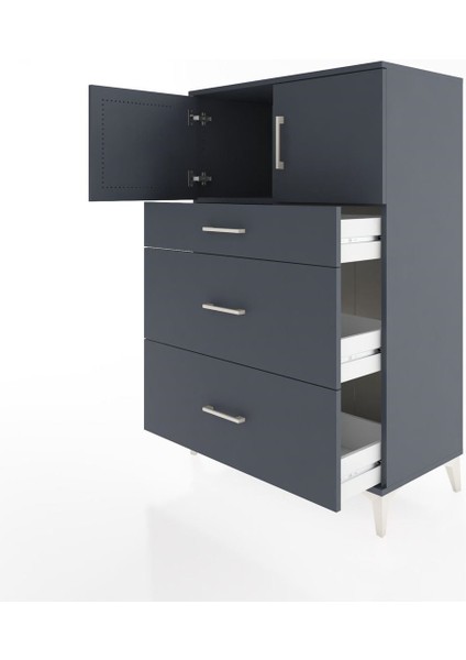 Hyperion Dolap Tek Raflı 3 Çekmeceli 2 Kapaklı 88X44X134 Antrasit-Antrasit fırsatları