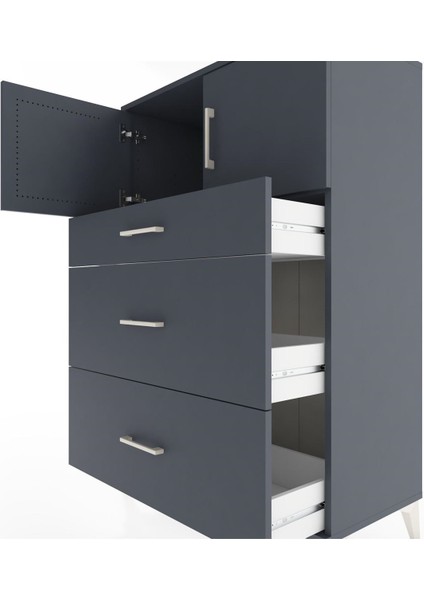 Hyperion Dolap Tek Raflı 3 Çekmeceli 2 Kapaklı 88X44X134 Antrasit-Antrasit indirimleri