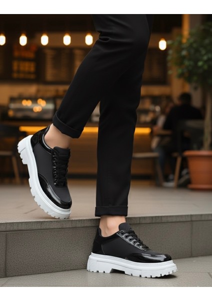 ET0243 Bağcıklı Rugan Paraşüt Detaylı Yüksek Taban Siyah Erkek Ayakkabı modelleri
