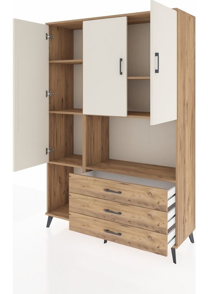 Hyperion Dolap 6 Raflı 3 Çekmeceli 3 Kapaklı 132X44X195 Çam-Aytaşı/çam modelleri