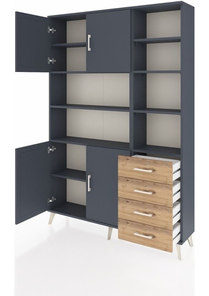 Arges Dolap 9 Raflı 4 Çekmeceli 4 Kapaklı 132X30X195 Antrasit-Antrasit/çam modelleri