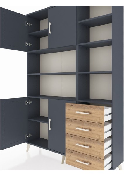 Arges Dolap 9 Raflı 4 Çekmeceli 4 Kapaklı 132X30X195 Antrasit-Antrasit/çam fırsatları