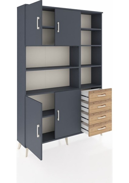 Arges Dolap 9 Raflı 4 Çekmeceli 4 Kapaklı 132X30X195 Antrasit-Antrasit/çam indirimleri