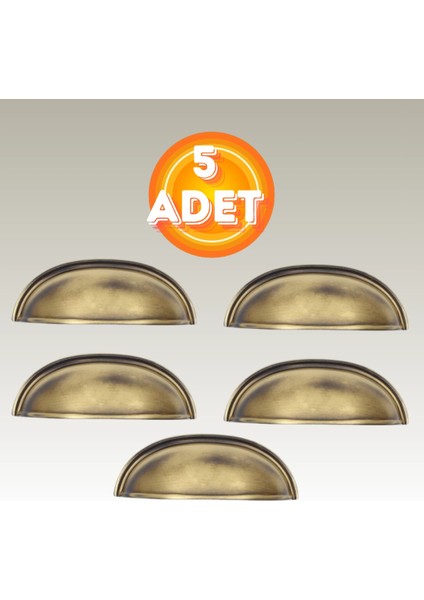 Tas Midye Çanak 64MM Antik Sarı Dolap Çekmece Vestiyer Mobilya Kulpu Metal Kulp ( 5 Adet )