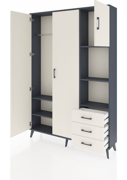 Arges Dolap 5 Raflı 3 Çekmeceli Tek Askılı 132X30X195 Antrasit-Aytaşı/aytaşı modelleri