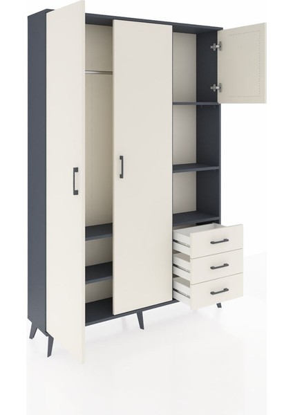 Arges Dolap 5 Raflı 3 Çekmeceli Tek Askılı 132X30X195 Antrasit-Aytaşı/aytaşı indirimleri
