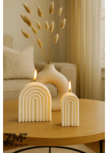 Gökkuşağı Desenli Dekoratif 2'li Set Mum
