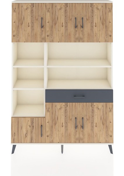 Arges Dolap 10 Raflı Tek Çekmeceli 6 Kapaklı 132X30X195 Aytaşı-Çam/antrasit