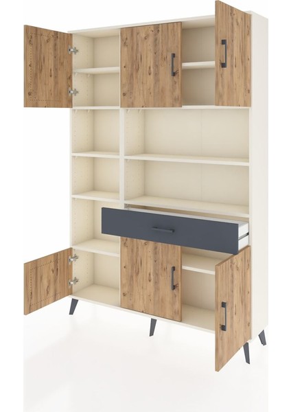 Arges Dolap 10 Raflı Tek Çekmeceli 6 Kapaklı 132X30X195 Aytaşı-Çam/antrasit modelleri