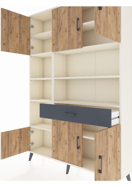 Arges Dolap 10 Raflı Tek Çekmeceli 6 Kapaklı 132X30X195 Aytaşı-Çam/antrasit fırsatları