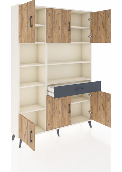 Arges Dolap 10 Raflı Tek Çekmeceli 6 Kapaklı 132X30X195 Aytaşı-Çam/antrasit indirimleri