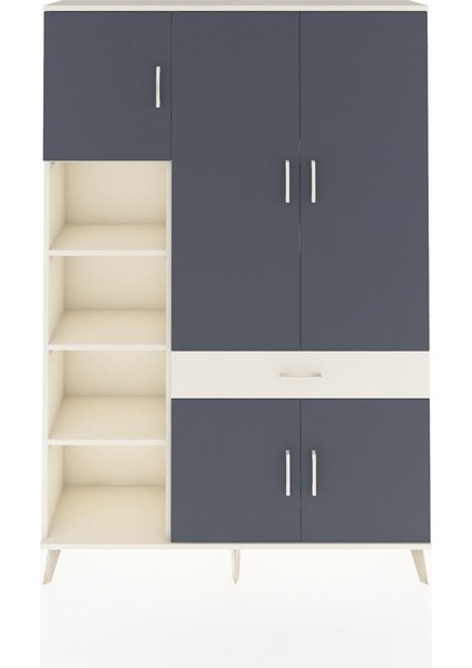 Arges Dolap 8 Raflı Tek Çekmeceli 5 Kapaklı 132X30X195 Aytaşı-Antrasit/aytaşı