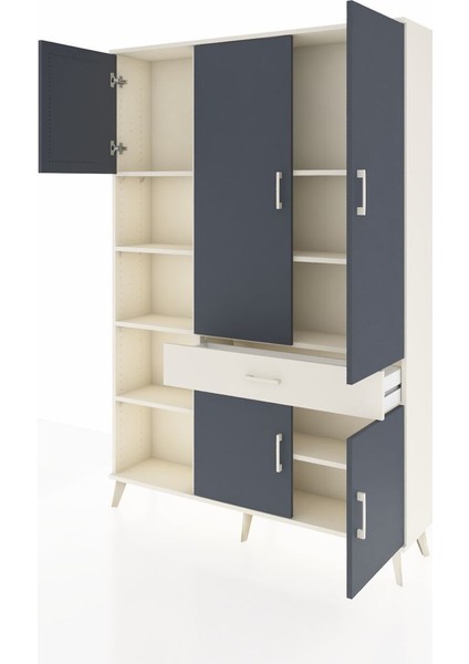 Arges Dolap 8 Raflı Tek Çekmeceli 5 Kapaklı 132X30X195 Aytaşı-Antrasit/aytaşı modelleri