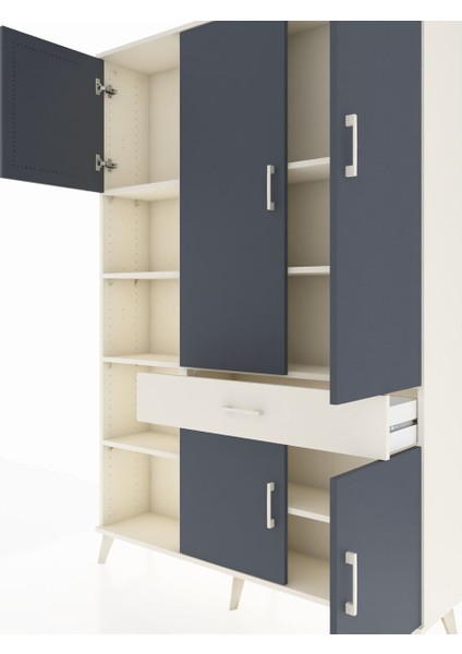 Arges Dolap 8 Raflı Tek Çekmeceli 5 Kapaklı 132X30X195 Aytaşı-Antrasit/aytaşı fırsatları