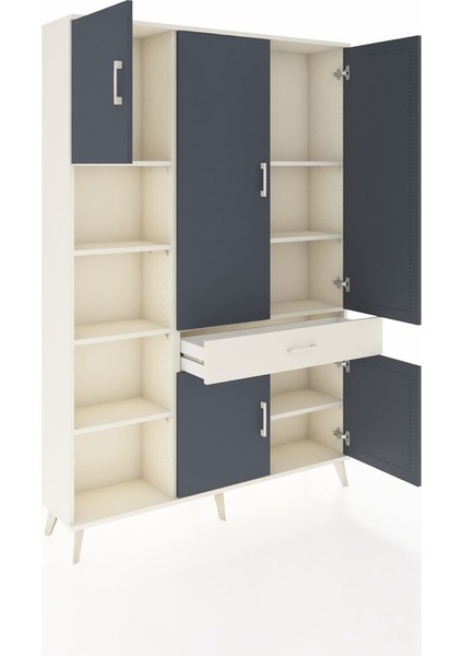 Arges Dolap 8 Raflı Tek Çekmeceli 5 Kapaklı 132X30X195 Aytaşı-Antrasit/aytaşı indirimleri