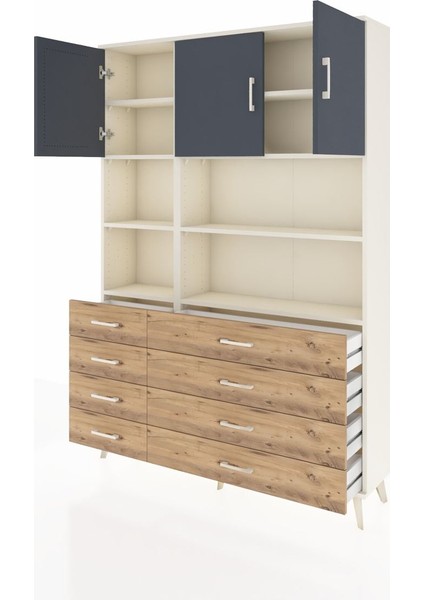 Arges Dolap 8 Raflı 8 Çekmeceli 3 Kapaklı 132X30X195 Aytaşı-Antrasit/çam modelleri