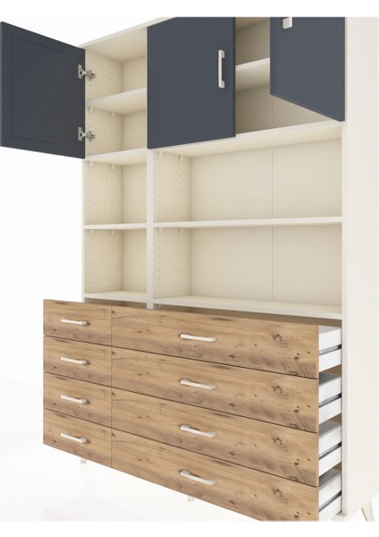 Arges Dolap 8 Raflı 8 Çekmeceli 3 Kapaklı 132X30X195 Aytaşı-Antrasit/çam fırsatları