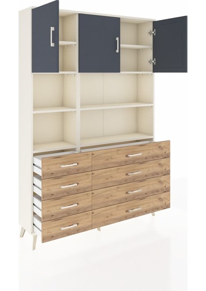 Arges Dolap 8 Raflı 8 Çekmeceli 3 Kapaklı 132X30X195 Aytaşı-Antrasit/çam indirimleri