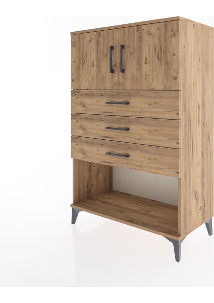 Hyperion Dolap Tek Raflı 3 Çekmeceli 2 Kapaklı 88X44X134 Çam-Çam modelleri