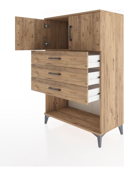 Hyperion Dolap Tek Raflı 3 Çekmeceli 2 Kapaklı 88X44X134 Çam-Çam fırsatları