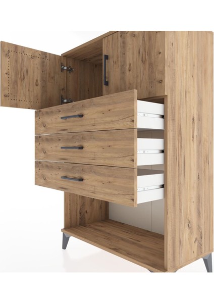 Hyperion Dolap Tek Raflı 3 Çekmeceli 2 Kapaklı 88X44X134 Çam-Çam indirimleri