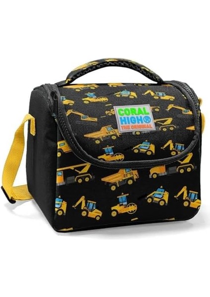 Siyah Sarı Iş Makinesi Baskılı Okul Beslenme Çantası fiyatları