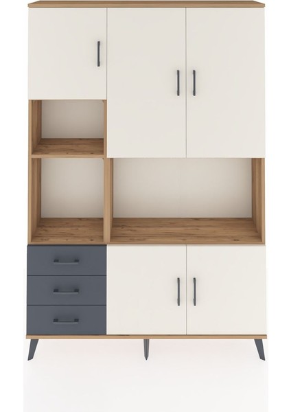 Arges Dolap 9 Raflı 3 Çekmeceli 5 Kapaklı 132X30X195 Çam-Aytaşı/antrasit