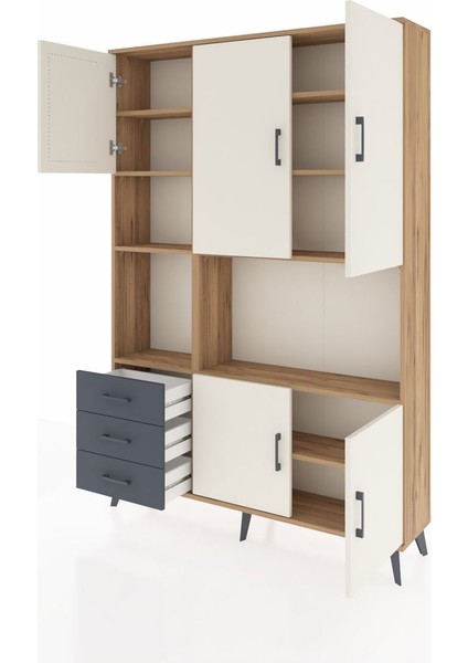 Arges Dolap 9 Raflı 3 Çekmeceli 5 Kapaklı 132X30X195 Çam-Aytaşı/antrasit modelleri