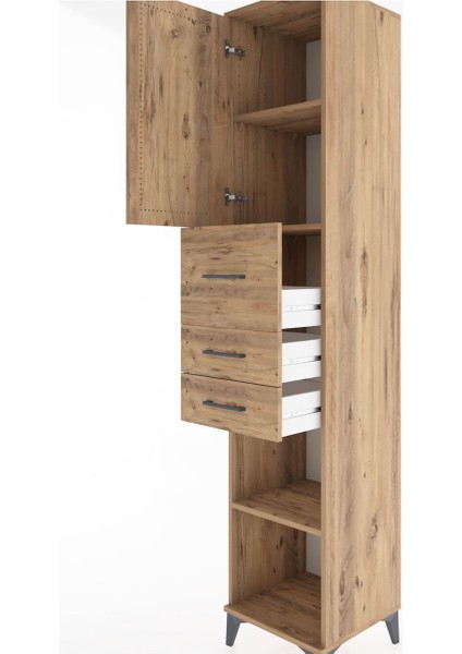 Hyperion Dolap 3 Raflı 3 Çekmeceli Tek Kapaklı 44X44X221 Çam-Çam indirimleri