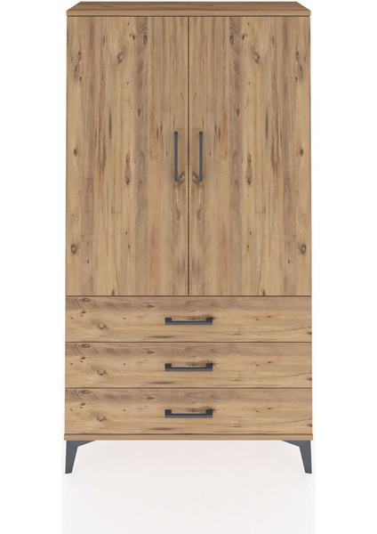 Arges Dolap Tek Raflı 3 Çekmeceli Tek Askılı 88X30X163 Çam-Çam