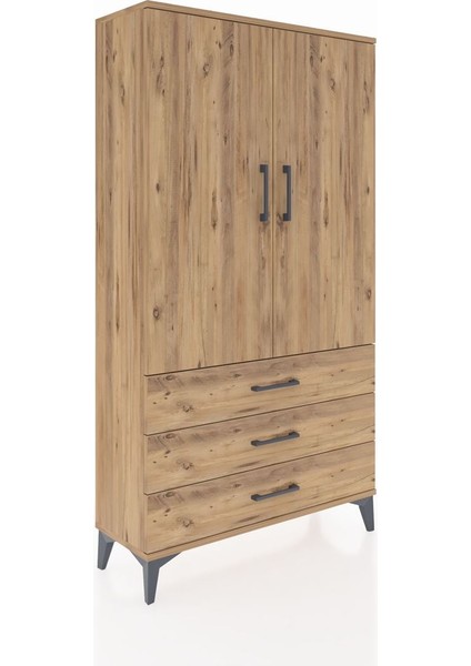 Arges Dolap Tek Raflı 3 Çekmeceli Tek Askılı 88X30X163 Çam-Çam fiyatları