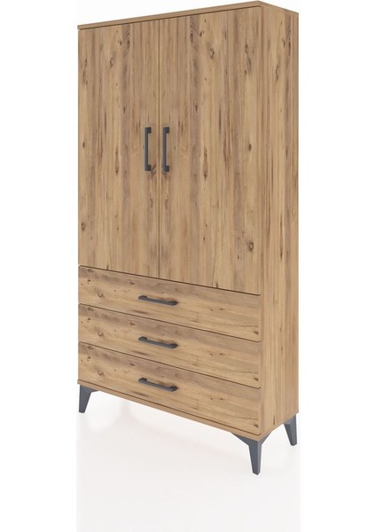 Arges Dolap Tek Raflı 3 Çekmeceli Tek Askılı 88X30X163 Çam-Çam modelleri