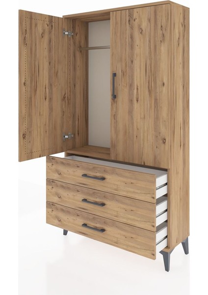 Arges Dolap Tek Raflı 3 Çekmeceli Tek Askılı 88X30X163 Çam-Çam fırsatları
