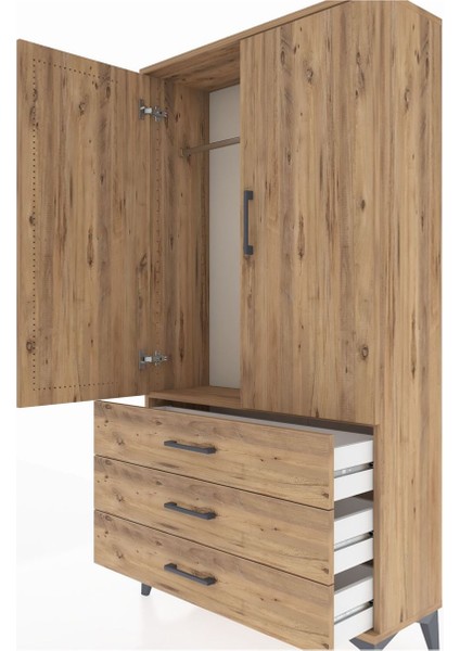 Arges Dolap Tek Raflı 3 Çekmeceli Tek Askılı 88X30X163 Çam-Çam indirimleri