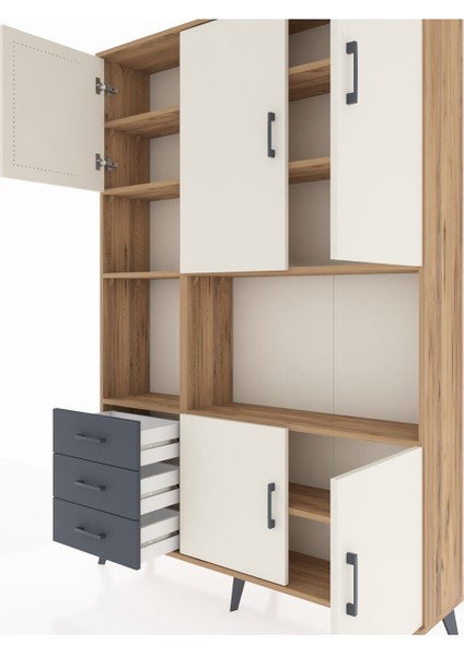 Arges Dolap 9 Raflı 3 Çekmeceli 5 Kapaklı 132X30X195 Çam-Aytaşı/antrasit fırsatları