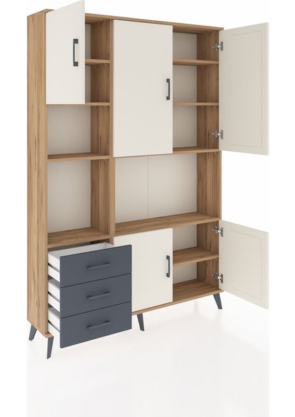 Arges Dolap 9 Raflı 3 Çekmeceli 5 Kapaklı 132X30X195 Çam-Aytaşı/antrasit indirimleri