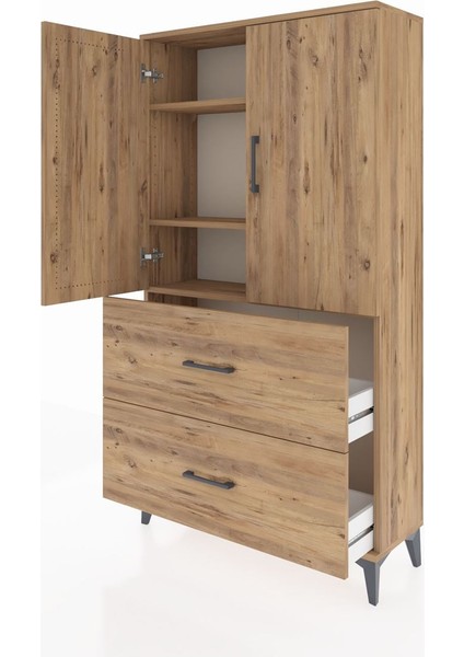 Arges Dolap 3 Raflı 2 Çekmeceli 2 Kapaklı 88X30X163 Çam-Çam fırsatları