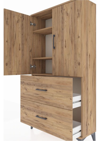 Arges Dolap 3 Raflı 2 Çekmeceli 2 Kapaklı 88X30X163 Çam-Çam indirimleri
