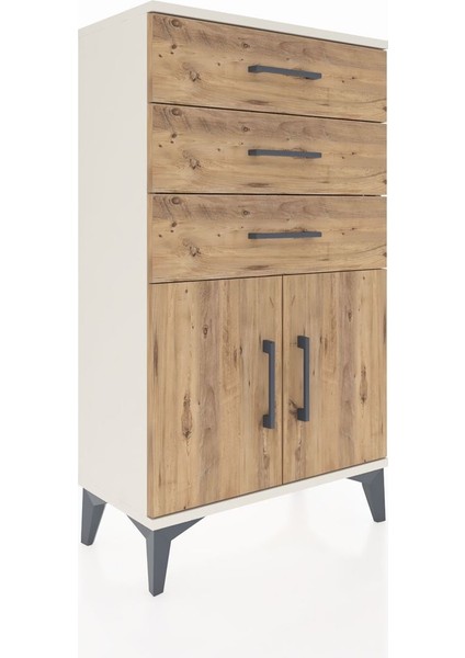Arges Komodin Tek Raflı 3 Çekmeceli 2 Kapaklı 60X30X106 Aytaşı-Çam fırsatları