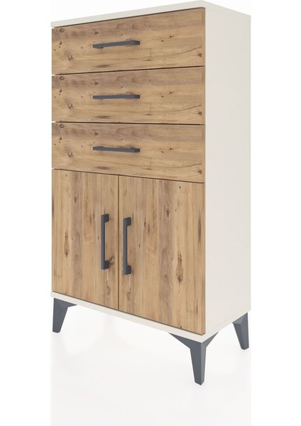 Arges Komodin Tek Raflı 3 Çekmeceli 2 Kapaklı 60X30X106 Aytaşı-Çam indirimleri