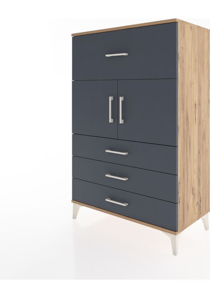 Hyperion Dolap Tek Raflı 4 Çekmeceli 2 Kapaklı 88X44X134 Çam-Antrasit modelleri