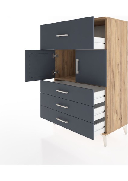 Hyperion Dolap Tek Raflı 4 Çekmeceli 2 Kapaklı 88X44X134 Çam-Antrasit fırsatları