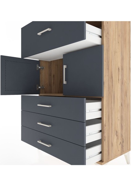 Hyperion Dolap Tek Raflı 4 Çekmeceli 2 Kapaklı 88X44X134 Çam-Antrasit indirimleri