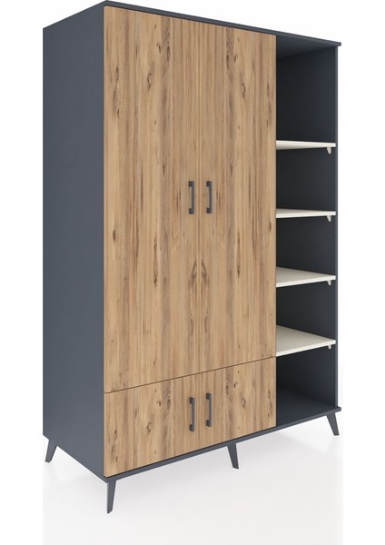 Kronos Dolap 6 Raflı 4 Kapaklı Tek Askılı 132X59X195 Antrasit-Çam/aytaşı fiyatları