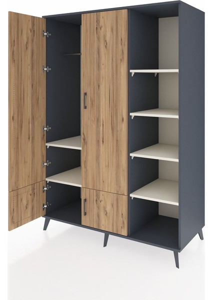 Kronos Dolap 6 Raflı 4 Kapaklı Tek Askılı 132X59X195 Antrasit-Çam/aytaşı modelleri
