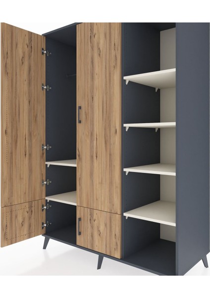 Kronos Dolap 6 Raflı 4 Kapaklı Tek Askılı 132X59X195 Antrasit-Çam/aytaşı fırsatları