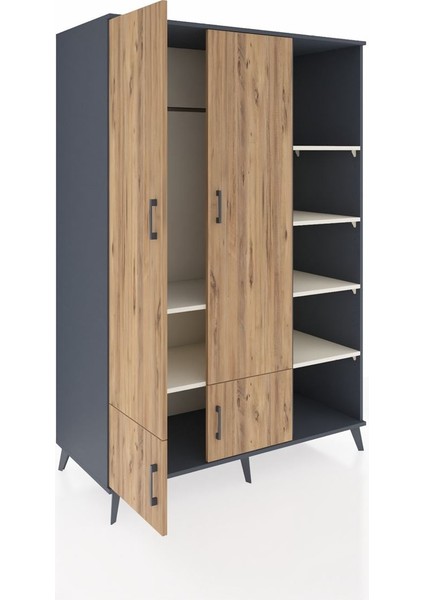 Kronos Dolap 6 Raflı 4 Kapaklı Tek Askılı 132X59X195 Antrasit-Çam/aytaşı indirimleri