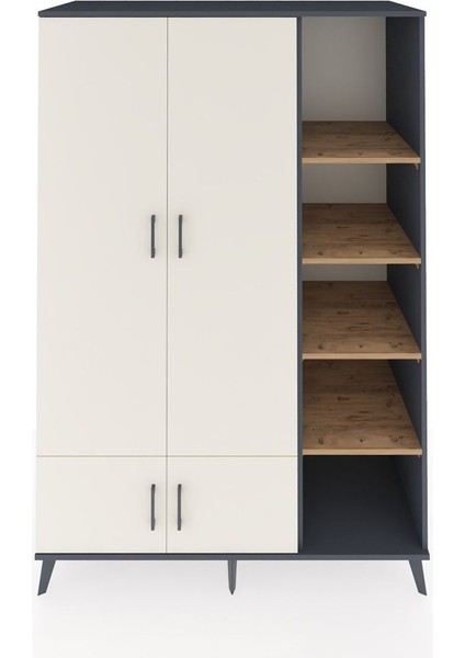 Kronos Dolap 6 Raflı 4 Kapaklı Tek Askılı 132X59X195 Antrasit-Aytaşı/çam